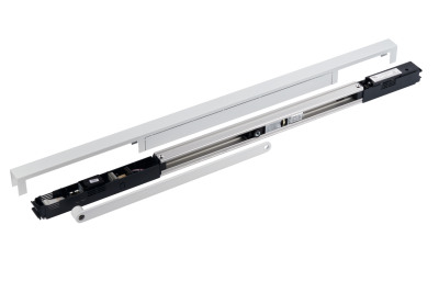 Скользящий канал с электромагнитной фиксацией открытого положения  и датчиком дыма G-EMR 24VDC, 80-120⁰, белый RAL9016